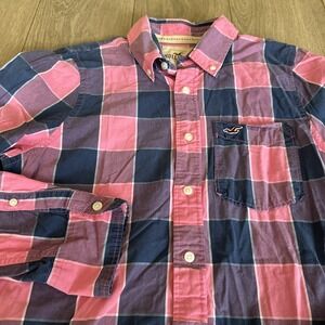 Hollister Men's Size L Blue Pink Buffalo Plaid Long Sleeve Button Down Shirt‎
